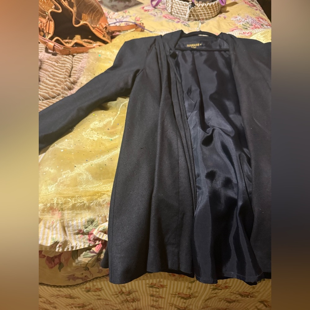 VTG GEORGIOU *BOHO 100% Silk Black Blazer *Slouchy Oversized Woman’s 22” Across - Picture 2 of 4